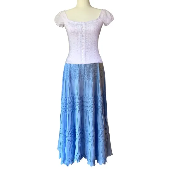 _ NEW Komarov sky blue crinkled plissé maxi skirt fm Nordstrom, Fits S-L