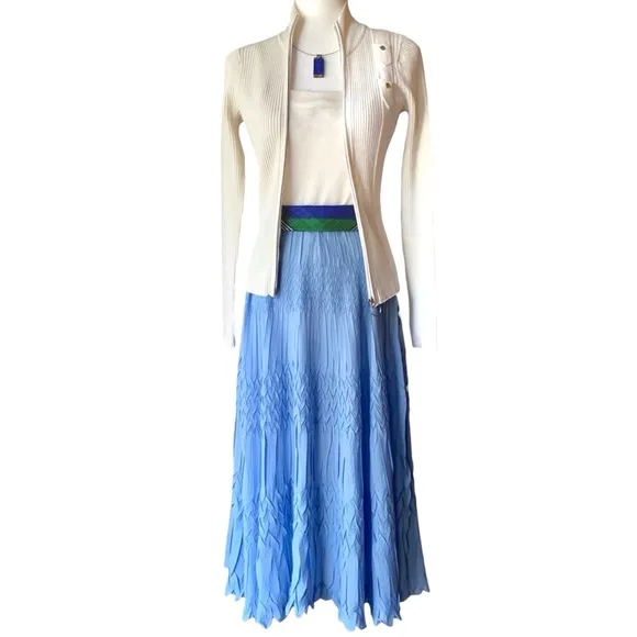 _ NEW Komarov sky blue crinkled plissé maxi skirt fm Nordstrom, Fits S-L