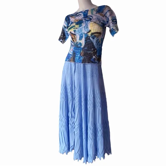 _ NEW Komarov sky blue crinkled plissé maxi skirt fm Nordstrom, Fits S-L