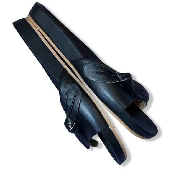 🎩🗝️ NWOB $128 Jack Roberts Black Leather Slide Sandals