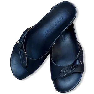 🎩🗝️ NWOB $128 Jack Roberts Black Leather Slide Sandals