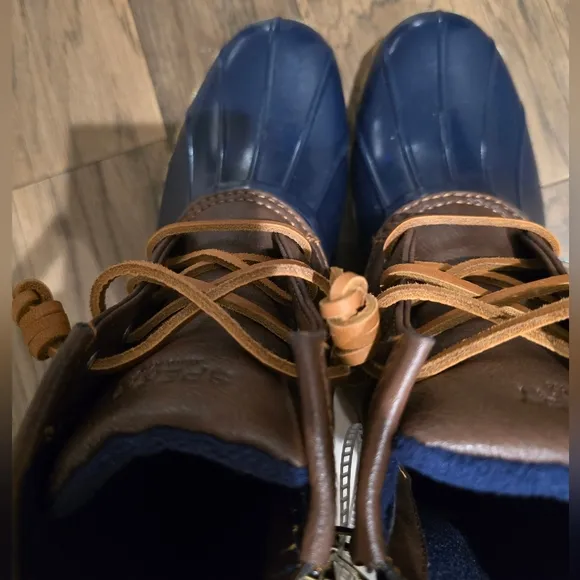 🆕 Sperry Topsider Saltwater Duck Boot Navy Brown Leather Classic