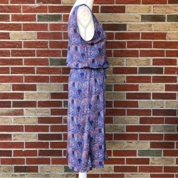 🌷 Tory Burch Sandy Sea Coral Artemis Tie-Waist Silk Blue Sleeveless Dress
