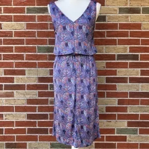 🌷 Tory Burch Sandy Sea Coral Artemis Tie-Waist Silk Blue Sleeveless Dress