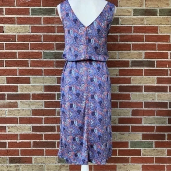 🌷 Tory Burch Sandy Sea Coral Artemis Tie-Waist Silk Blue Sleeveless Dress
