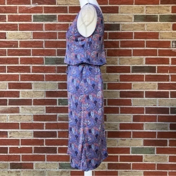 🌷 Tory Burch Sandy Sea Coral Artemis Tie-Waist Silk Blue Sleeveless Dress