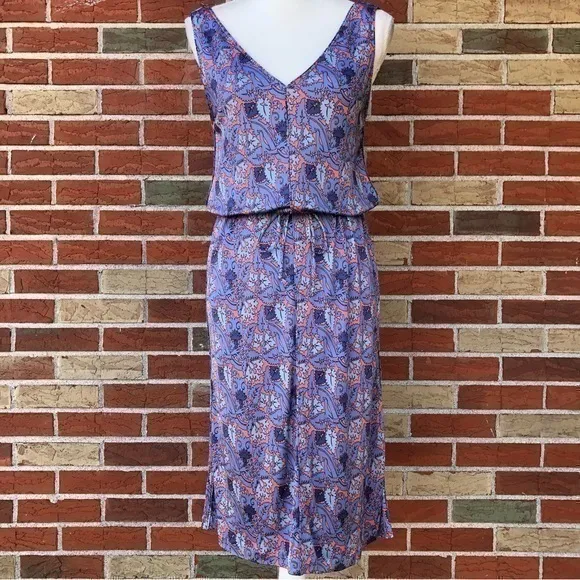 🌷 Tory Burch Sandy Sea Coral Artemis Tie-Waist Silk Blue Sleeveless Dress