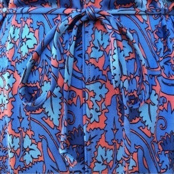 🌷 Tory Burch Sandy Sea Coral Artemis Tie-Waist Silk Blue Sleeveless Dress