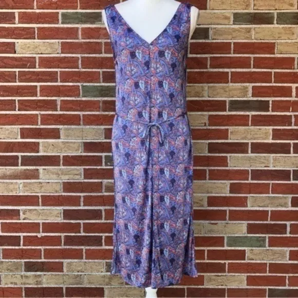 🌷 Tory Burch Sandy Sea Coral Artemis Tie-Waist Silk Blue Sleeveless Dress