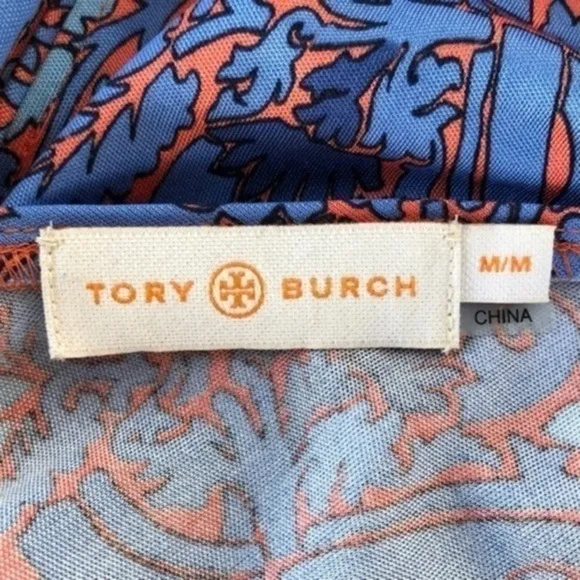 🌷 Tory Burch Sandy Sea Coral Artemis Tie-Waist Silk Blue Sleeveless Dress