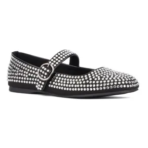 032 - Maryjane Flats Black with Rhinestones