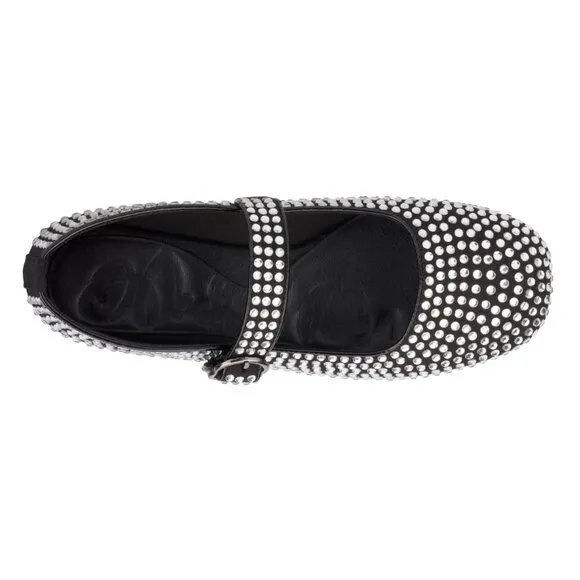 032 - Maryjane Flats Black with Rhinestones