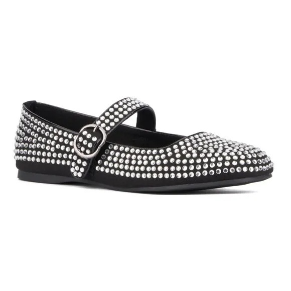 032 - Maryjane Flats Black with Rhinestones