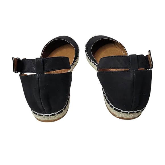 14TH &amp; UNION Denni-Lea Black Leather Espadrille Flats Buckle Ankle Straps