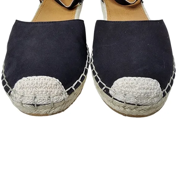14TH &amp; UNION Denni-Lea Black Leather Espadrille Flats Buckle Ankle Straps