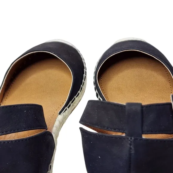 14TH &amp; UNION Denni-Lea Black Leather Espadrille Flats Buckle Ankle Straps