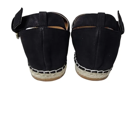 14TH &amp; UNION Denni-Lea Black Leather Espadrille Flats Buckle Ankle Straps