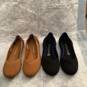 2 Rothy's The Flat Round Toe Slip On Shoes One Black &amp; One Fawn Women's Sz. 7.5​
