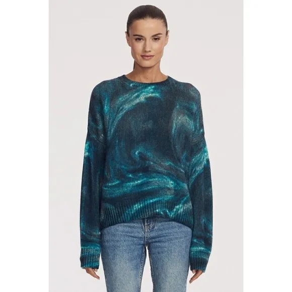 360 CASHMERE Women's Padma Marble Print Cashmere Long Sleeve Pullover Sweater