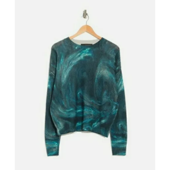 360 CASHMERE Women's Padma Marble Print Cashmere Long Sleeve Pullover Sweater