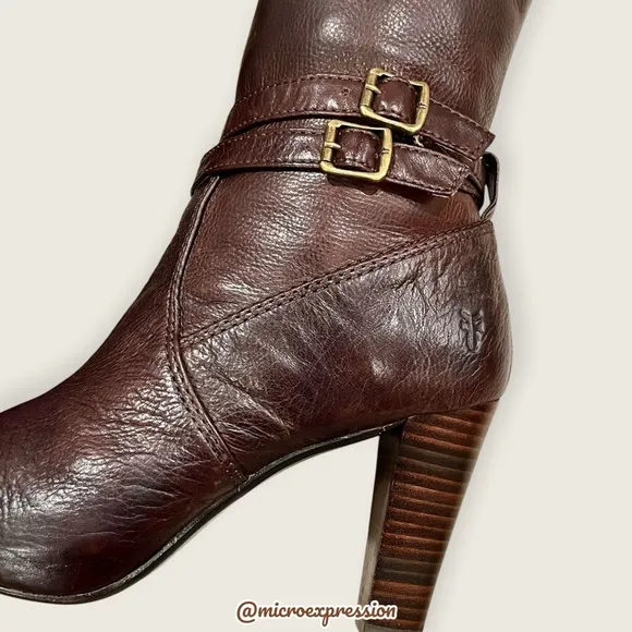 $369 Frye Miranda Slouch Mid Calf Brown Leather Casual Formal Stiletto Booties