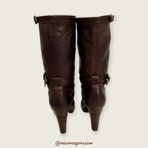 $369 Frye Miranda Slouch Mid Calf Brown Leather Casual Formal Stiletto Booties