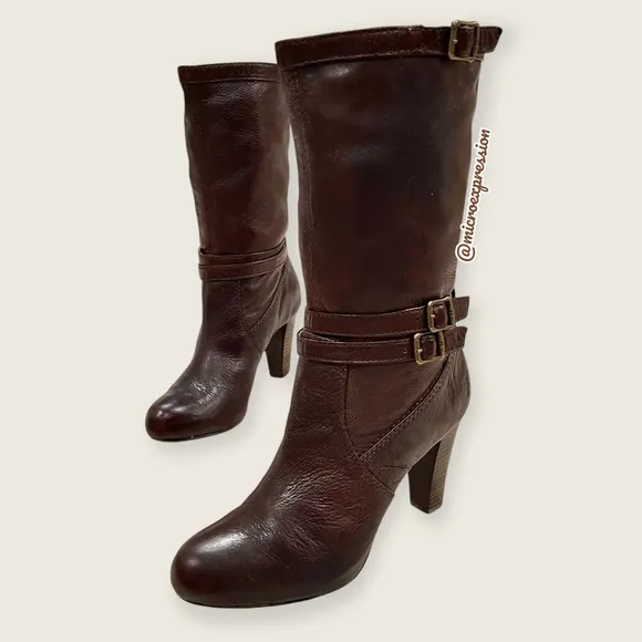 $369 Frye Miranda Slouch Mid Calf Brown Leather Casual Formal Stiletto Booties