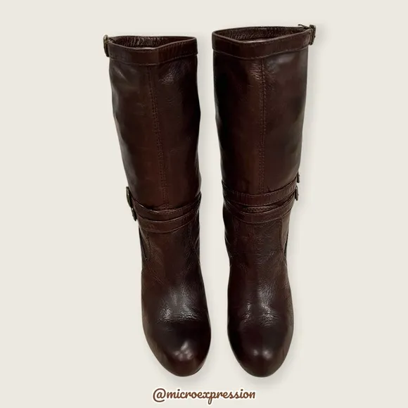 $369 Frye Miranda Slouch Mid Calf Brown Leather Casual Formal Stiletto Booties