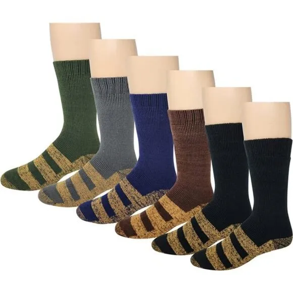 6 Pairs Packs Unisex Thermal Lodge Socks, Heated Winter Non-Skid Boot Socks