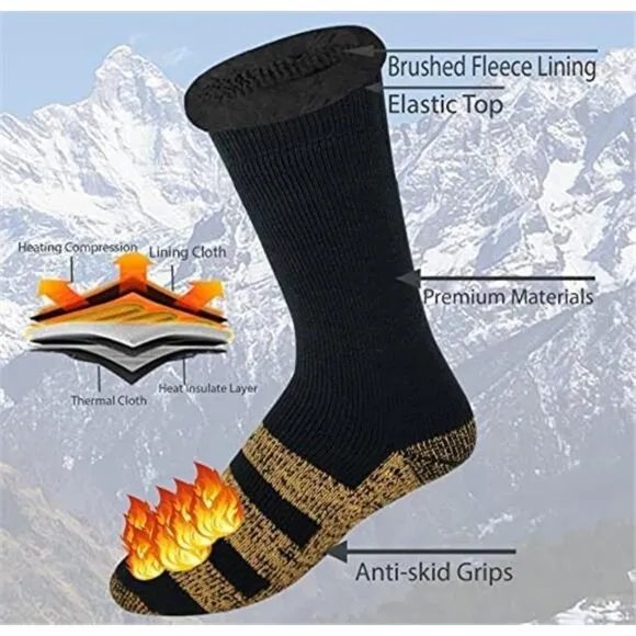 6 Pairs Packs Unisex Thermal Lodge Socks, Heated Winter Non-Skid Boot Socks