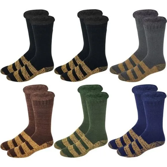 6 Pairs Packs Unisex Thermal Lodge Socks, Heated Winter Non-Skid Boot Socks