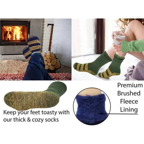 6 Pairs Packs Unisex Thermal Lodge Socks, Heated Winter Non-Skid Boot Socks