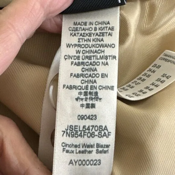 7 For All Mankind Faux Leather 1 Button Blazer Women's S Beige Tan EUC