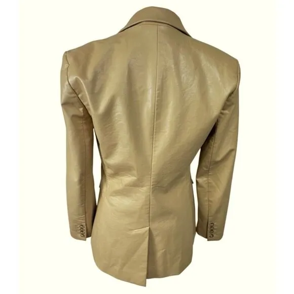 7 For All Mankind Faux Leather 1 Button Blazer Women's S Beige Tan EUC