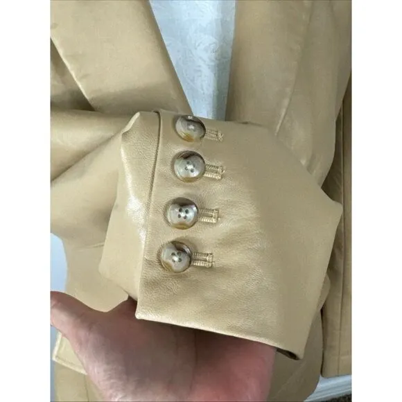 7 For All Mankind Faux Leather 1 Button Blazer Women's S Beige Tan EUC
