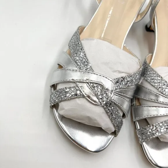 9.5W 9.5 WIDE WIDTH Touch Ups Jane Silver Kitten Heels Dress Sandals Shoes