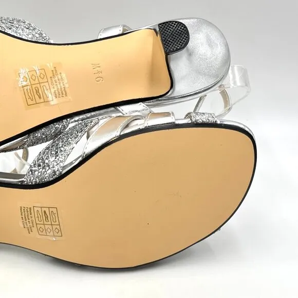 9.5W 9.5 WIDE WIDTH Touch Ups Jane Silver Kitten Heels Dress Sandals Shoes