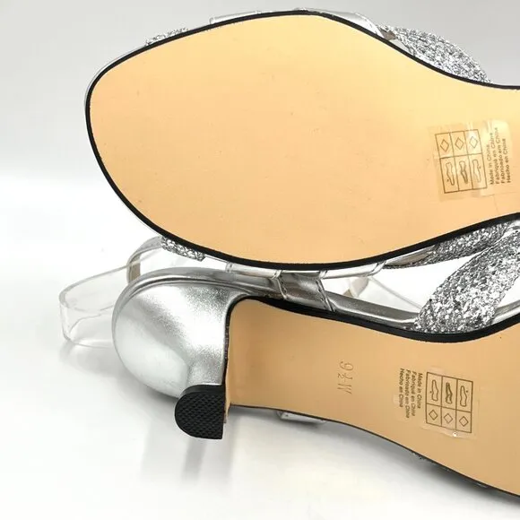 9.5W 9.5 WIDE WIDTH Touch Ups Jane Silver Kitten Heels Dress Sandals Shoes