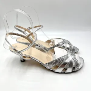 9.5W 9.5 WIDE WIDTH Touch Ups Jane Silver Kitten Heels Dress Sandals Shoes