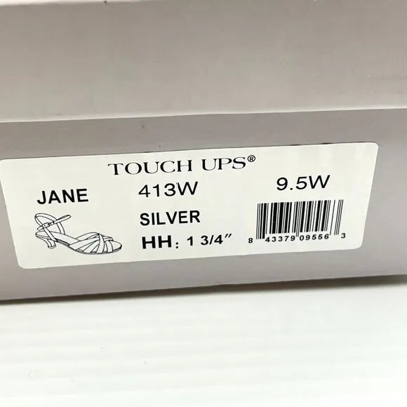 9.5W 9.5 WIDE WIDTH Touch Ups Jane Silver Kitten Heels Dress Sandals Shoes