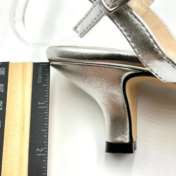9.5W 9.5 WIDE WIDTH Touch Ups Jane Silver Kitten Heels Dress Sandals Shoes