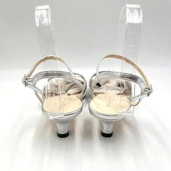 9.5W 9.5 WIDE WIDTH Touch Ups Jane Silver Kitten Heels Dress Sandals Shoes
