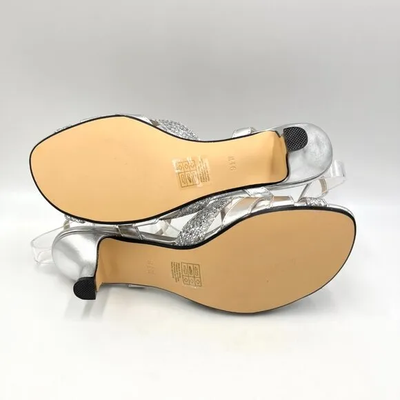 9.5W 9.5 WIDE WIDTH Touch Ups Jane Silver Kitten Heels Dress Sandals Shoes