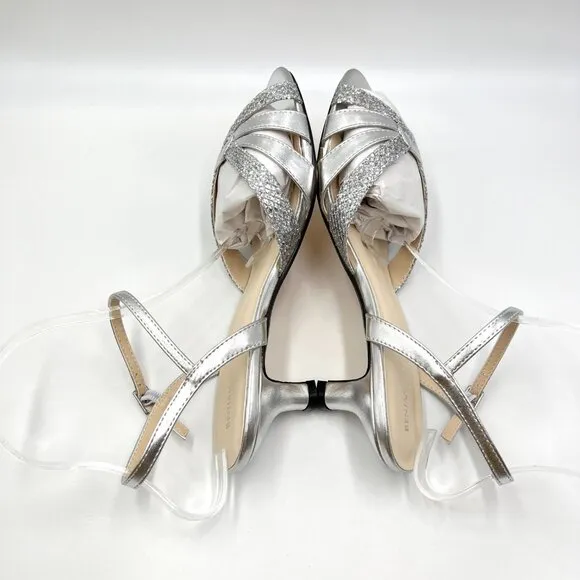 9.5W 9.5 WIDE WIDTH Touch Ups Jane Silver Kitten Heels Dress Sandals Shoes
