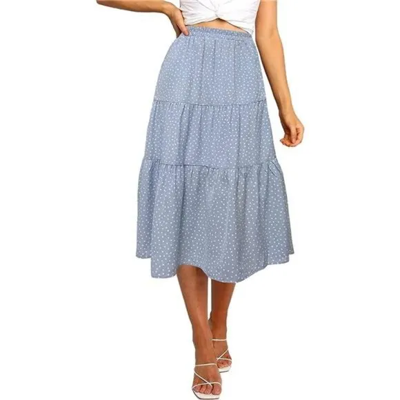 A-LINE Swing Midi Skirts 02-blue