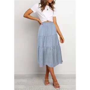 A-LINE Swing Midi Skirts 02-blue