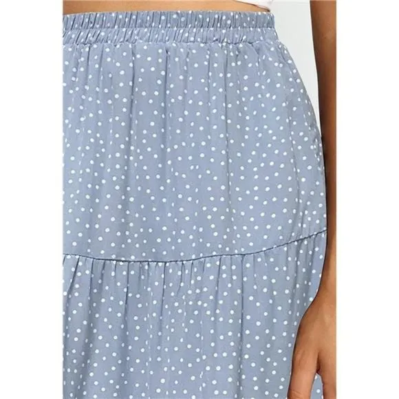 A-LINE Swing Midi Skirts 02-blue