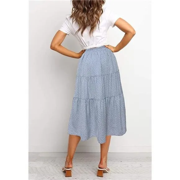A-LINE Swing Midi Skirts 02-blue
