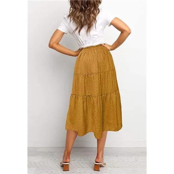A-LINE Swing Midi Skirts 02-yellow