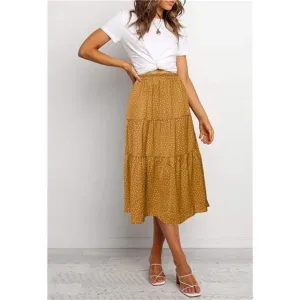 A-LINE Swing Midi Skirts 02-yellow